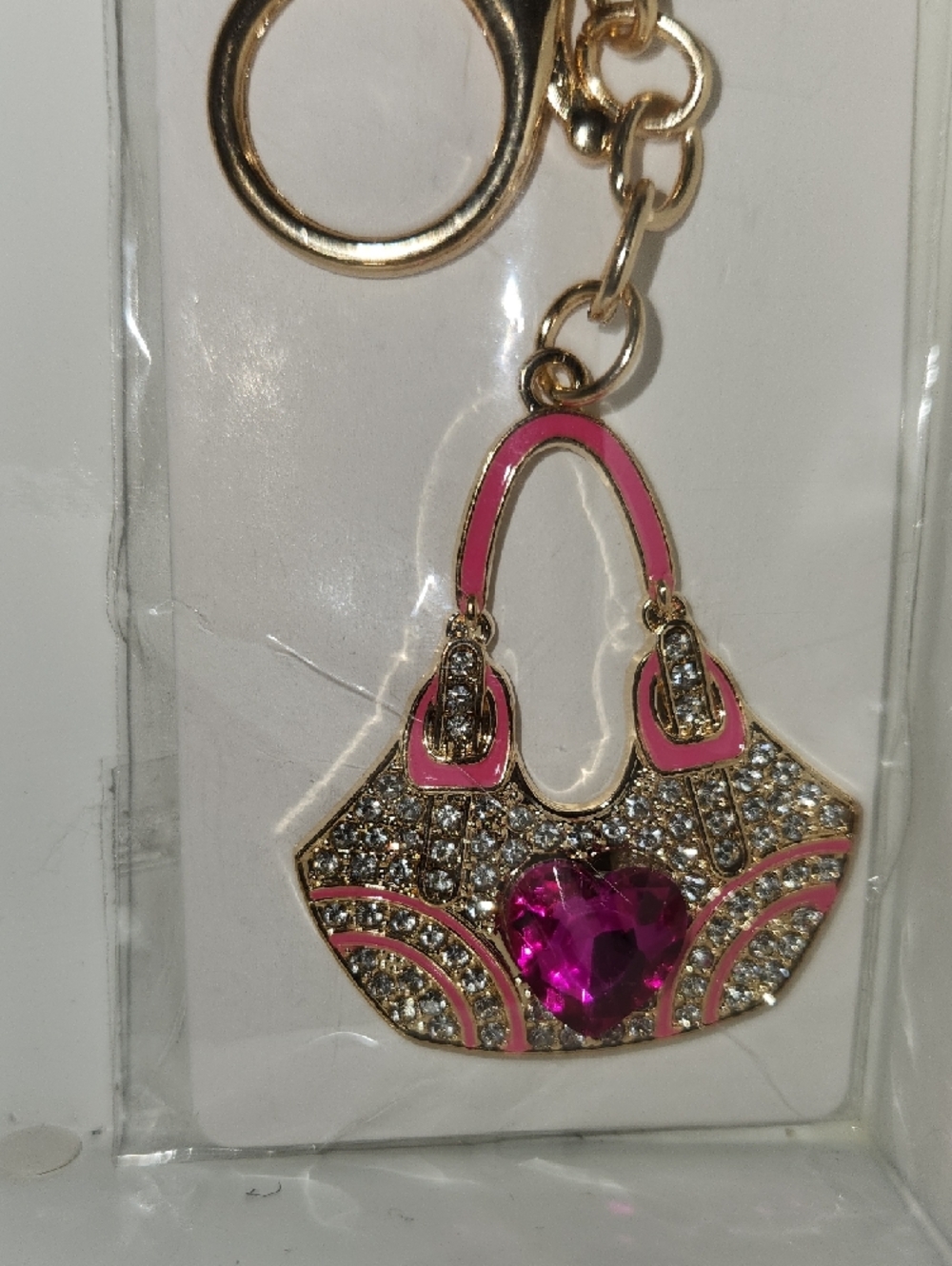 Pink Heart Handbag Keychain with Gold Hardware - Picture 3 of 3
